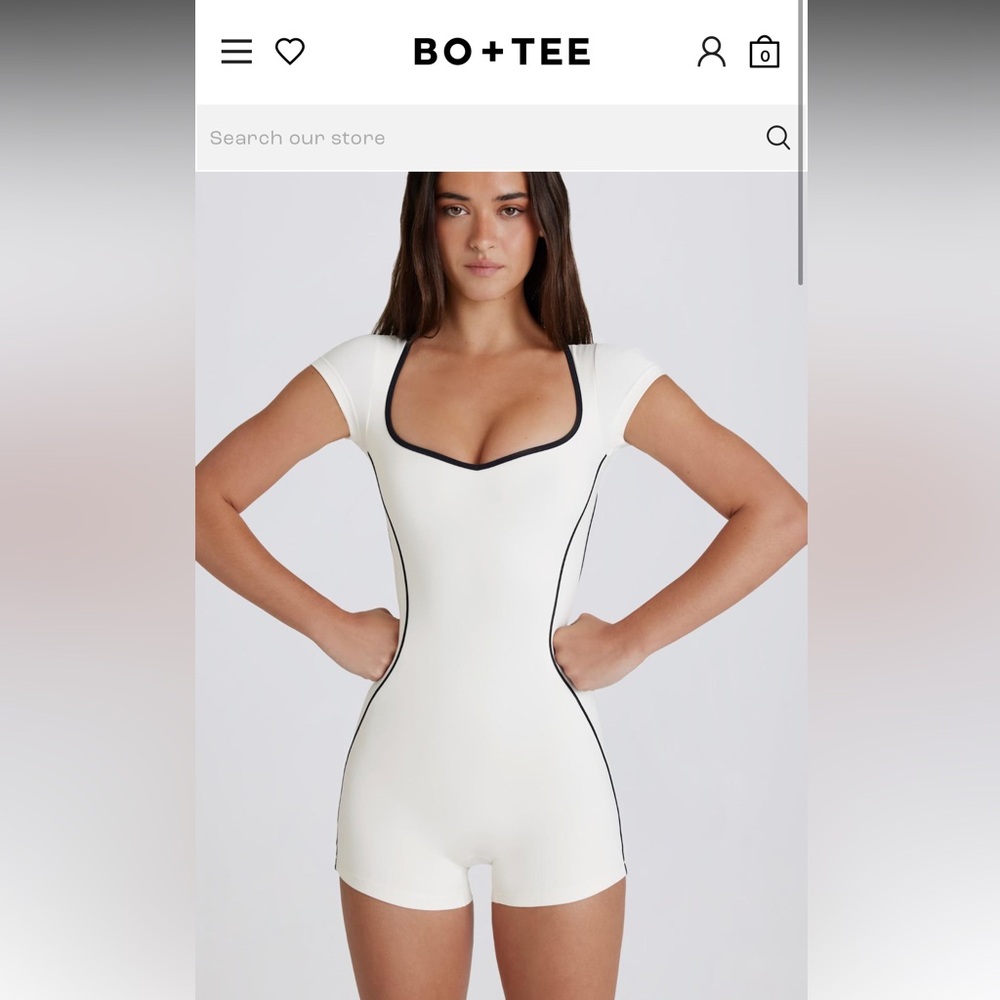 Bo+Tee - Soft Active Open-back Unitard In Ivory (size small)